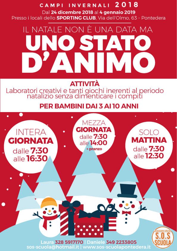 Locandina campi invernali 2018/2019 sos scuola pontedera