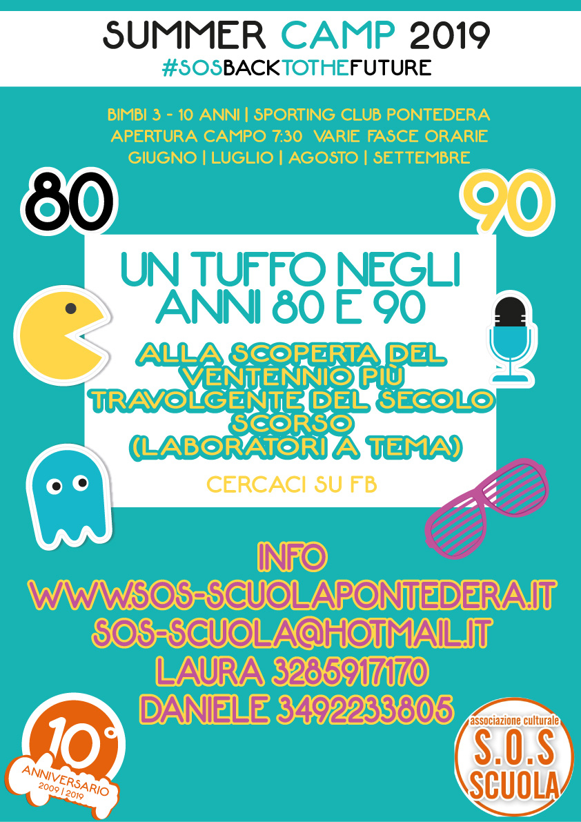 Locandina campi estivi 2019 S.O.S Scuola Pontedera