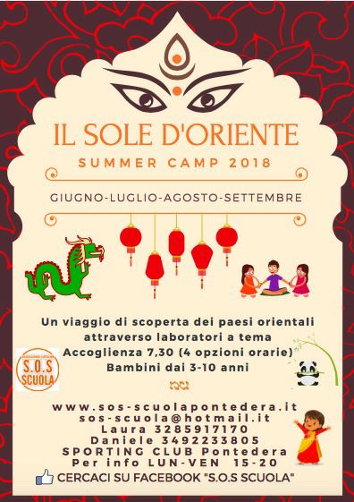 locandina dei campi estivi 2018 di S.O.S Scuola di Pontedera