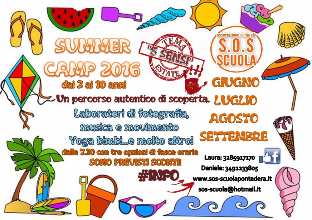 locandina dei campi estivi 2016 di S.O.S Scuola di Pontedera